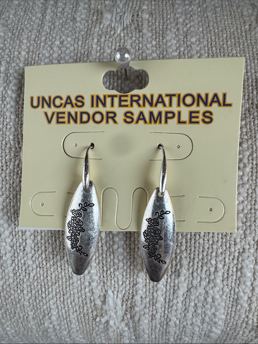 0776-Lisa International Silver-Tone Floral Engraved Drop Earrings